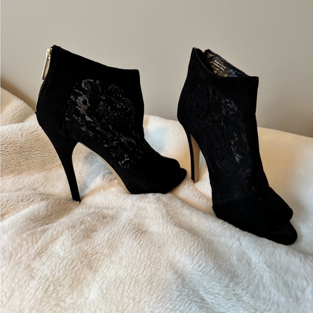 Aldo Black Lace Heeled Boots